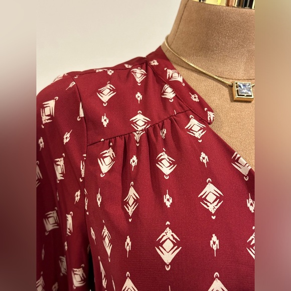 41 Hawthorn Red White Long Sleeves Button Down Geometric Design Shirt Dress Sz S - Picture 6 of 16